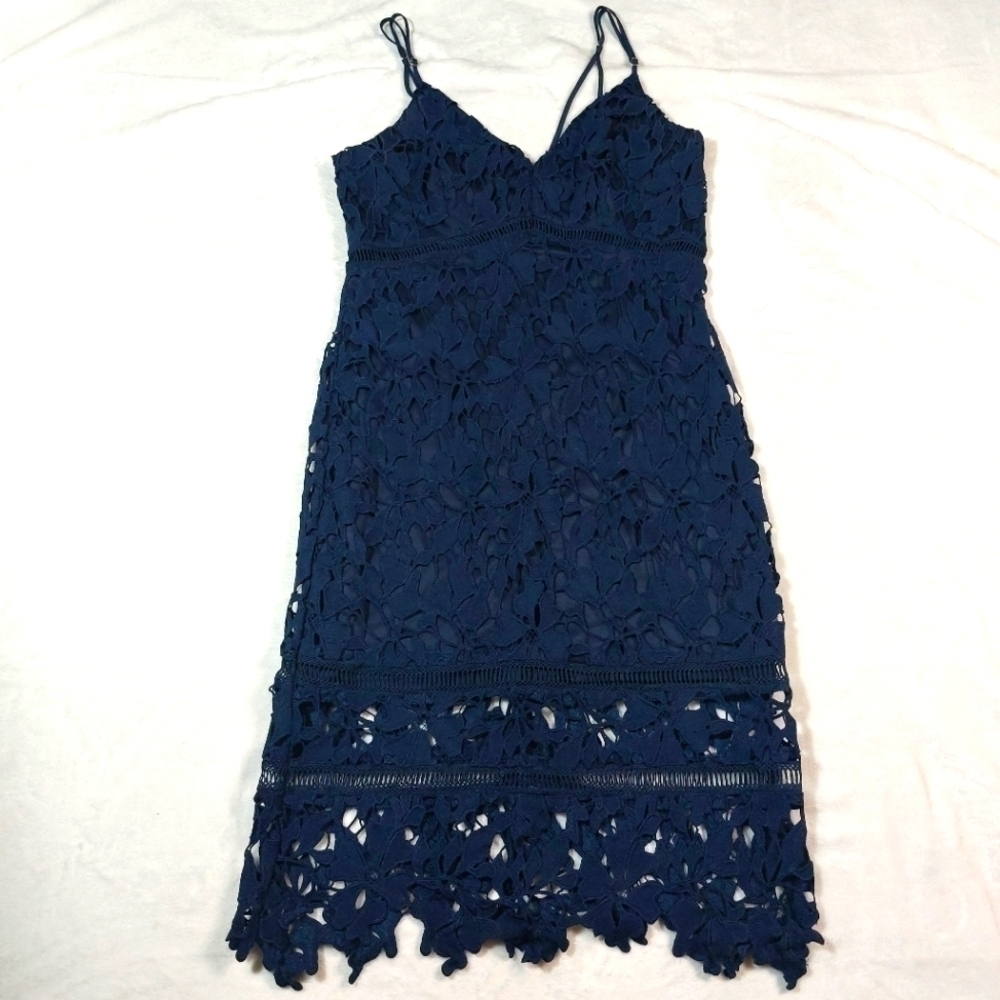 ASTR THE LABEL WOMEN NAVY LACE SEXY FAIRY WHIMSYGOTH WEDDING GUEST PARTY DRESS M
